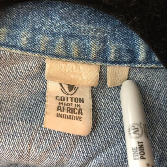 True Style Womens Denim Jacket Retro Trucker Medium Wash Fading M - Picture 3 of 4